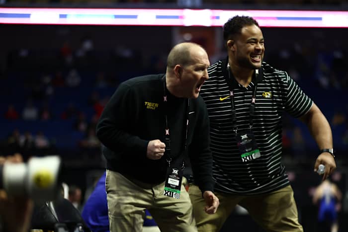 Missouri head coach Brian Smith and assistant coach Dom Bradley